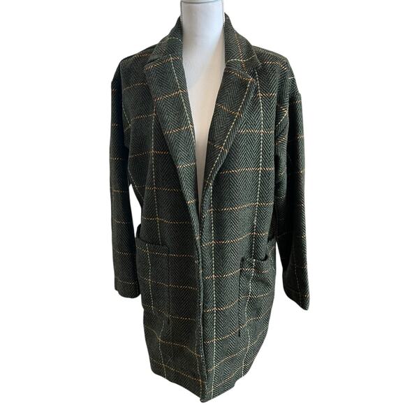 DAVI & DANI Jackets & Blazers - Davi & Dani Jacket Women's Size Medium Green Plaid Wool Blend LongLine Open